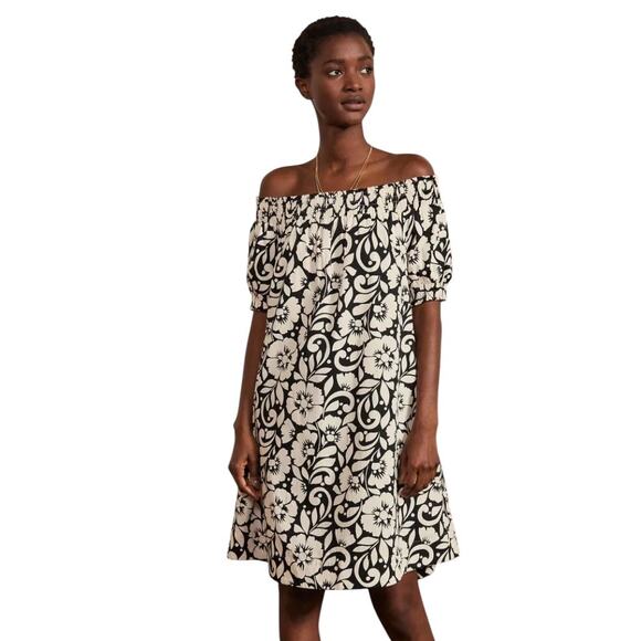 Boden Dresses & Skirts - Boden Off Shoulder Mini Dress Tropical Black White Size 6